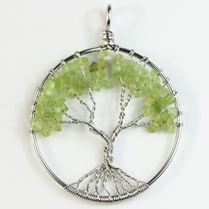 Peridot Stone Tree of life Pendant Necklace